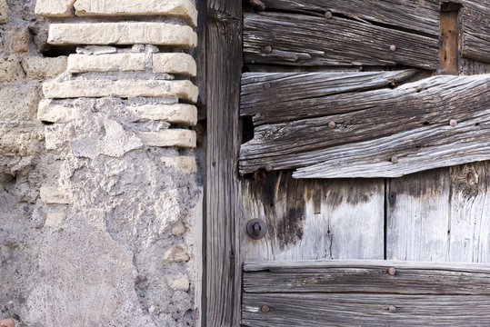 closeup of an ancient wooden door closed