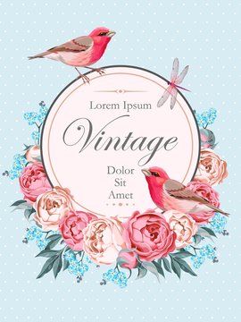 Beautiful vintage vector card with birds