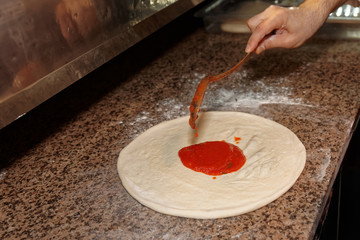 Pizza making in a restaurant