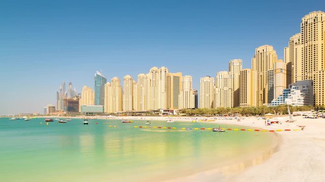 sunny day dubai marina jbr beach panorama 4k time lapse uae
