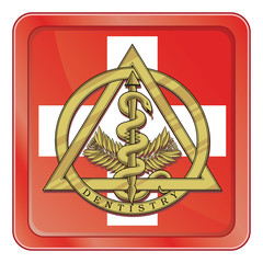 Dental Emergency Symbol is an illustration of the gold dentistry symbol inside of an emergency type symbol or icon.