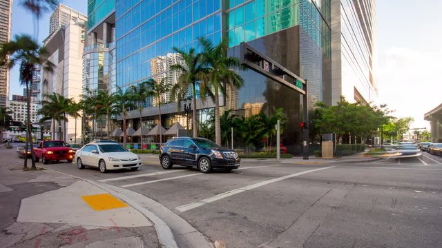 miami summer day downtown traffic crossroad 4k time lapse florida usa
