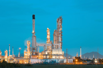 Oil gas refinery plant. May called petroleum, production or petrochemical plant. Industrial factory construction from engineering technology with steel pipe, pipeline, tank. Business for power energy.