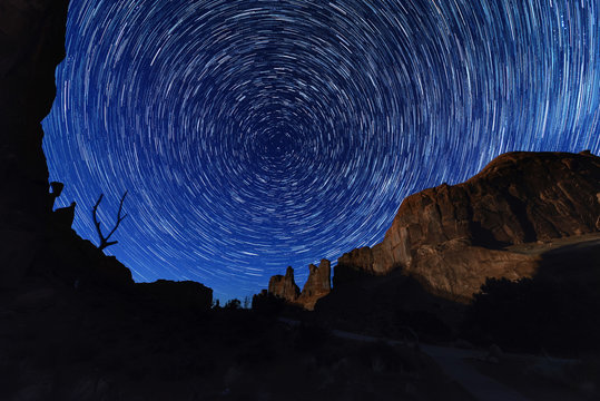 Circle star trails at Arches National Park