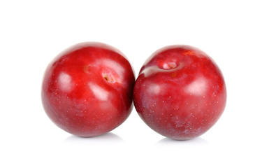 Red plum fruit isolated on white background