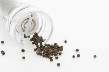 pepper-mill with peppercorns.