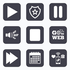 Player navigation icons. Play, stop and pause.