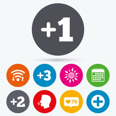 Plus icons. Positive symbol. Add one more sign.