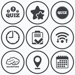 Quiz icons. Checklist and brainstorm symbols.