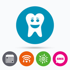 Tooth happy face sign icon. Healthy tooth