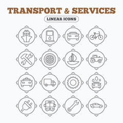Transport, services icons. Ship, car and bus.