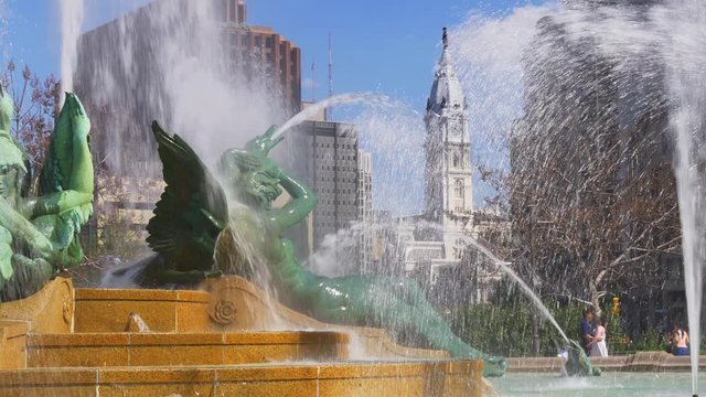 philadelphia summer day city hall logan square fountain view 4k usa
