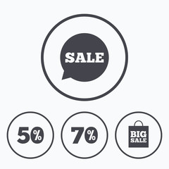 Sale speech bubble icon. Big sale shopping bag.
