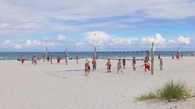 summer day miami beach volleyball game panorama 4k florida usa
