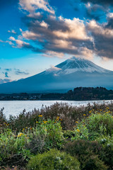 Fototapeta premium Japan landscape with Mount Fuji and Lake Kawaguchi