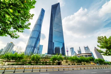 Deurstickers Shanghai De Shanghai Tower en het Shanghai World Financial Center