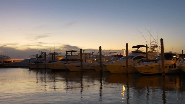 miami haulover sunset gulf private yacht dock parking line 4k florida usa
