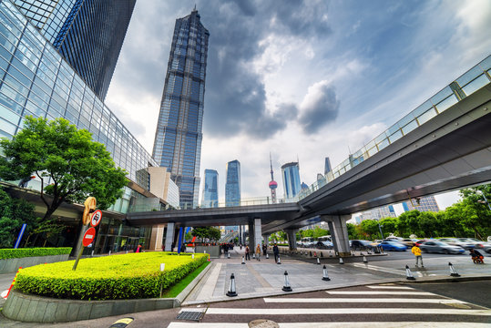 Modern view of Century Avenue with the Jin Mao Tower in Shanghai