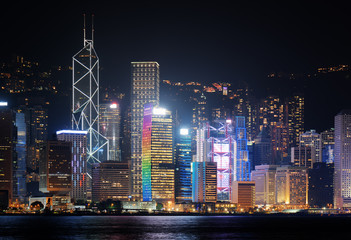 Fototapeta na wymiar Night view of skyscrapers in downtown of Hong Kong