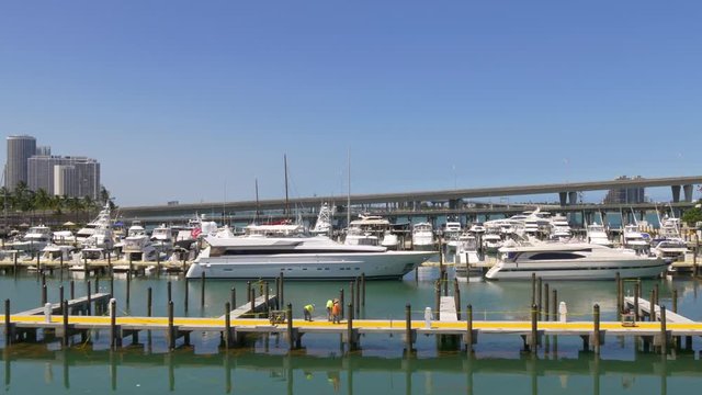 sunny summer day miami downtown yacht dock bayside 4k florida usa
