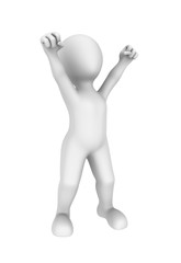 3d happy human has raised hands up