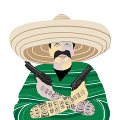 Mexican, hat, gun, gun, tattoo, poncho