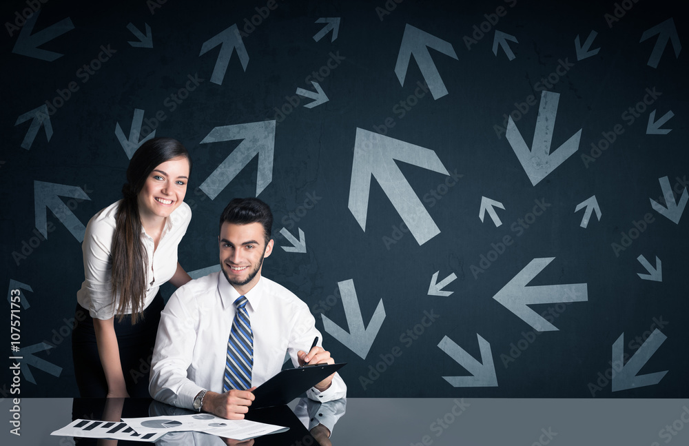 Canvas Prints business couple with arrows in background