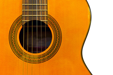 Obraz premium Acoustic classical guitar isolated on white background. Close up