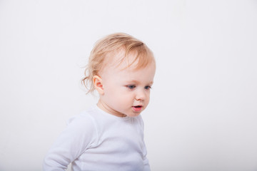 Naklejka premium Happy baby isolated on white