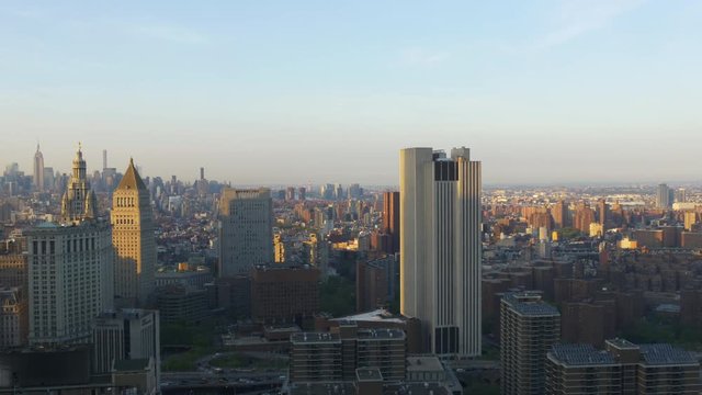 sunset famous roof top manhattan panorama new york 4k usa
