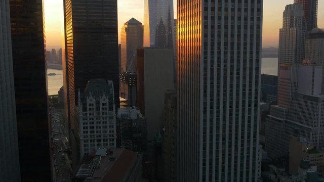 sunset manhattan roof top traffic downtown panorama 4k new york usa
