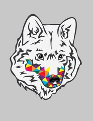 Rainbow Wolf Head, art vector design