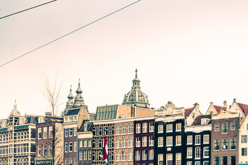 street view of Traditional old buildings in Amsterdam, the Nethe