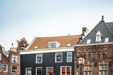 street view of Traditional old buildings in Amsterdam, the Nethe
