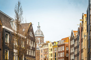 street view of Traditional old buildings in Amsterdam, the Nethe