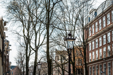 street view of Traditional old buildings in Amsterdam, the Nethe