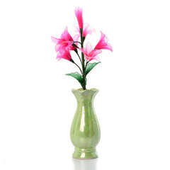 Bouquet flower in the vase isolated on white background