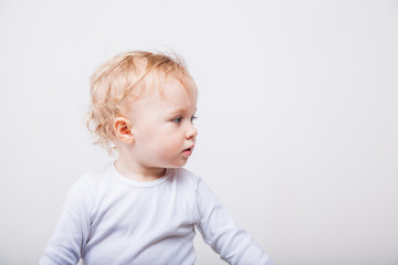 Naklejka premium Happy baby isolated on white