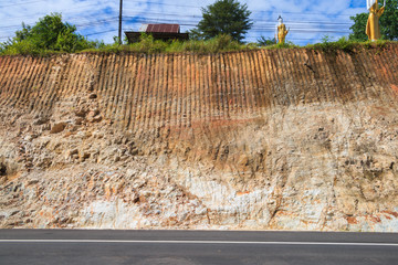 rock strata layers of the soil on broken mountain