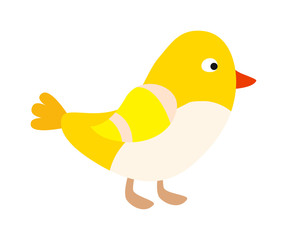 Vector little standing yellow bird sparrow pointing with its wing. 