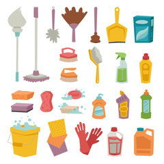Cleanser bottle chemical housework product and plastic box care wash equipment vector icons