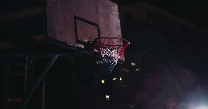 Empty Inner-City Basketball Court in the Night