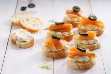 Smoked salmon canapés.