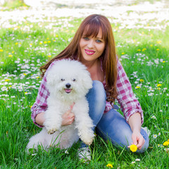 Happy Woman Enjoying Nature With Her Dog