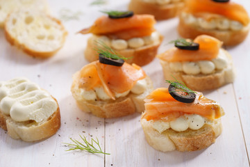 Smoked salmon canapés.