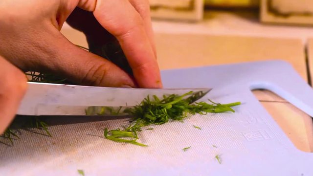chopped dill hands on the home kitchen blue board, cut, chop, food, greens