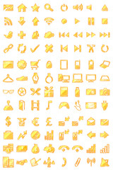 96 Icons Set Pencil Style Golden