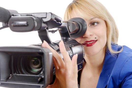  beautiful young woman with professional video camera