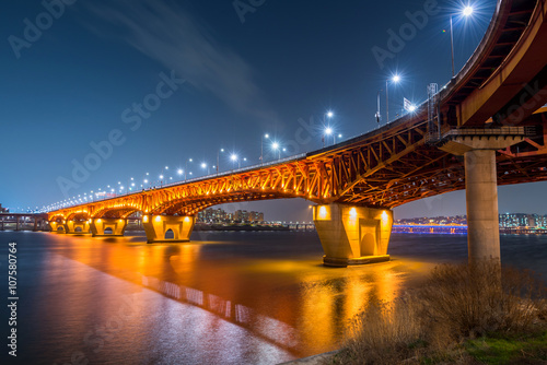 Han River And Seongsu Bridge At Night In Seoul Korea