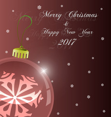 Bright Christmas background with marsala evening balls and snowflakes. Vector Illustration. EPS 10.